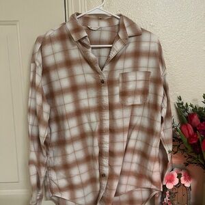 Hollister Brown and White Plaid Button Down Shirt